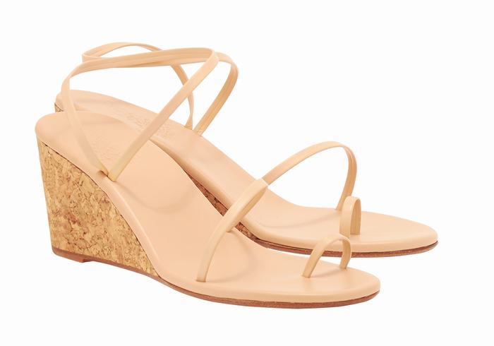 Beige Ancient Greek Sandals Chora Mid Women Wedge Sandals | ZRU4431KX