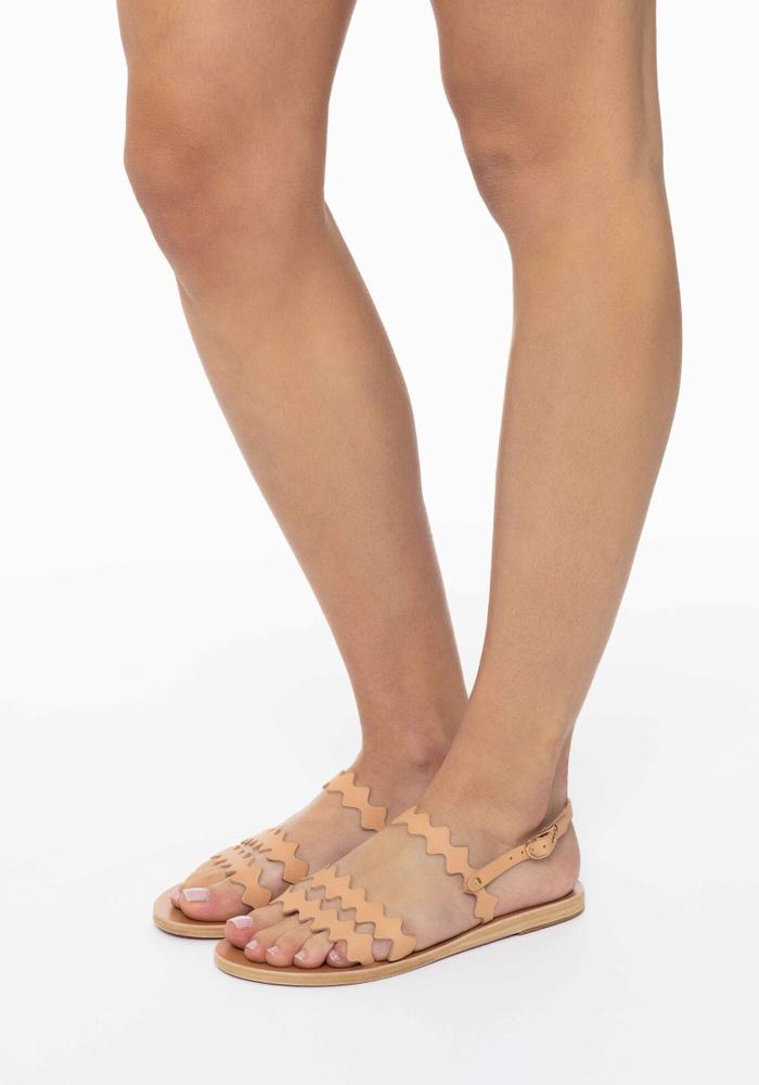 Beige Ancient Greek Sandals Clio Onda Women Back-Strap Sandals | AYF6546QI