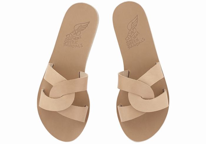 Beige Ancient Greek Sandals Desmos Women Slide Sandals | MXX4846NG