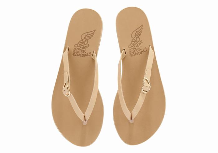 Beige Ancient Greek Sandals Dihalo Leather Women Flip Flops | LCJ6797LF