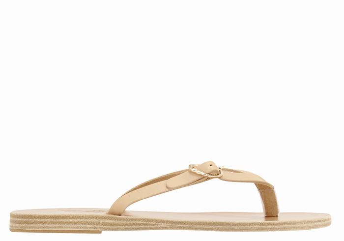 Beige Ancient Greek Sandals Dihalo Leather Women Flip Flops | LCJ6797LF