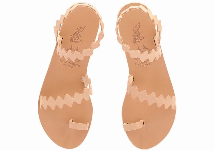 Beige Ancient Greek Sandals Eleftheria Onda Leather Women Toe-Post Sandals | KPD2525SY