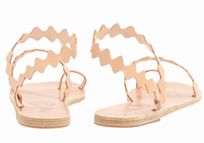 Beige Ancient Greek Sandals Eleftheria Onda Leather Women Toe-Post Sandals | KPD2525SY