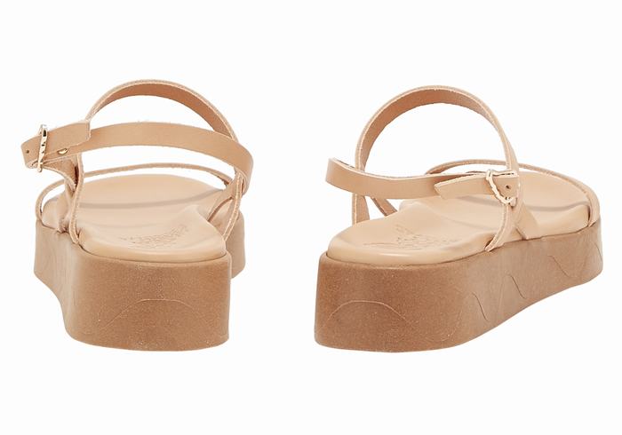 Beige Ancient Greek Sandals Evriali Leather Women Platform Sandals | TDJ7665WX