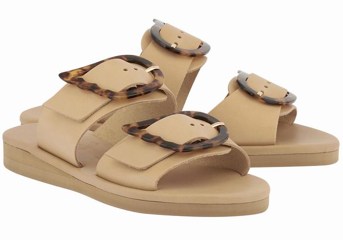 Beige Ancient Greek Sandals Iaso Women Slide Sandals | PXR166AL