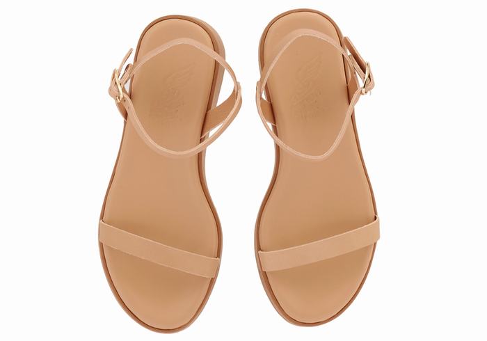 Beige Ancient Greek Sandals Irida Leather Women Platform Sandals | SWU1148TQ