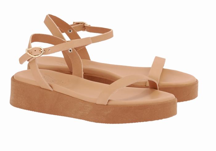 Beige Ancient Greek Sandals Irida Leather Women Platform Sandals | SWU1148TQ