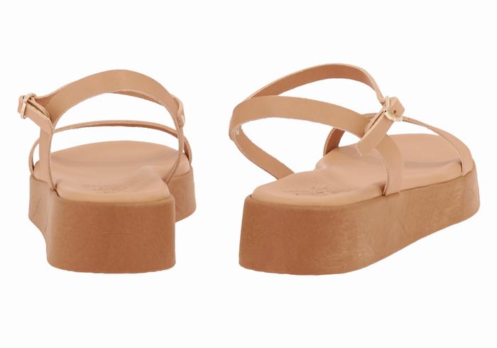 Beige Ancient Greek Sandals Irida Leather Women Platform Sandals | SWU1148TQ