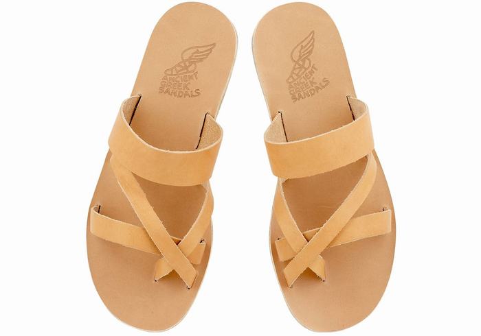 Beige Ancient Greek Sandals Jason Leather Men Slide Sandals | ADY1861PV