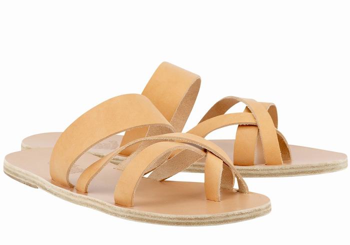 Beige Ancient Greek Sandals Jason Leather Men Slide Sandals | ADY1861PV