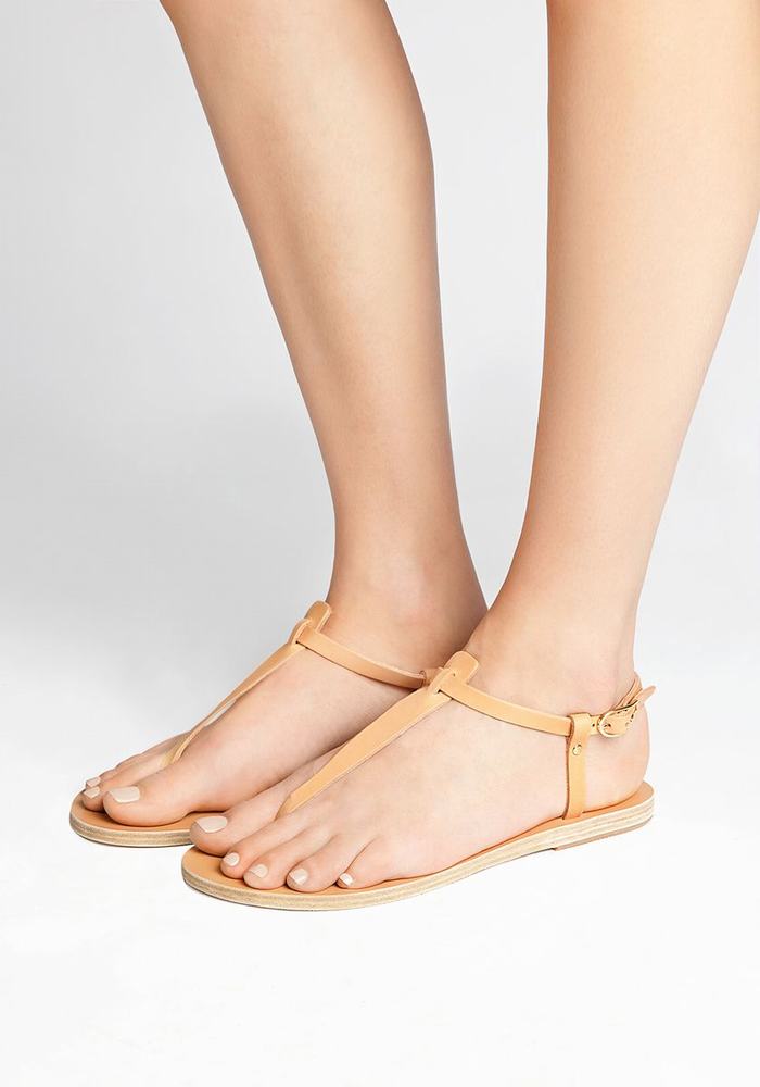 Beige Ancient Greek Sandals Lito Flip Flop Leather Women Back-Strap Sandals | MRK5247AR