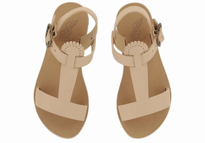 Beige Ancient Greek Sandals Little Amber Soft Kids' Flat Sandals | CWO4159XP