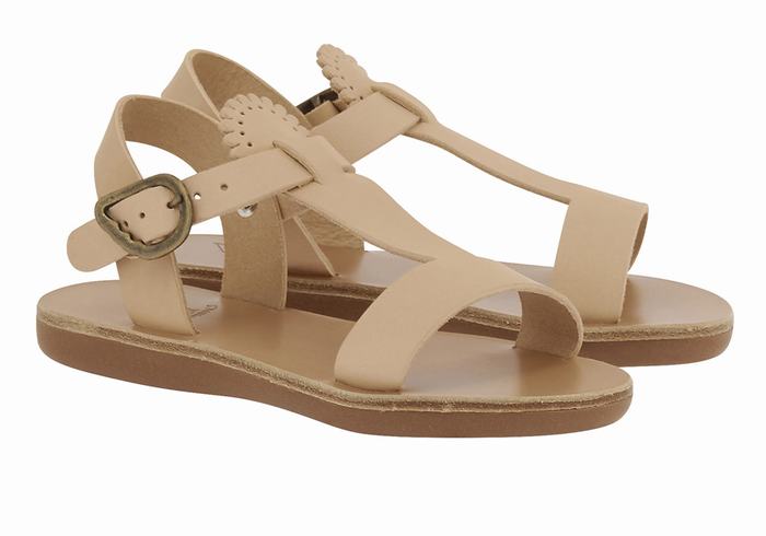 Beige Ancient Greek Sandals Little Amber Soft Kids' Flat Sandals | CWO4159XP