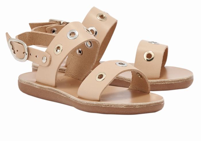 Beige Ancient Greek Sandals Little Clio Eyelets Soft Kids' Casual Sandals | CDL9617TY