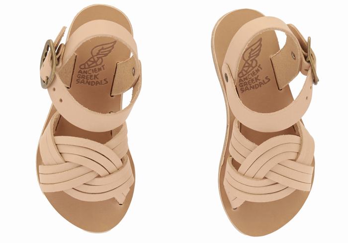 Beige Ancient Greek Sandals Little Electra Soft Kids' Flat Sandals | LOS2059MM