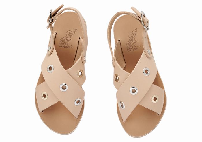 Beige Ancient Greek Sandals Little Maria Eyelets Soft Kids' Casual Sandals | PTY478NL