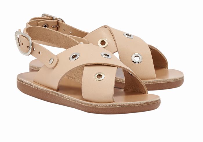 Beige Ancient Greek Sandals Little Maria Eyelets Soft Kids' Casual Sandals | PTY478NL