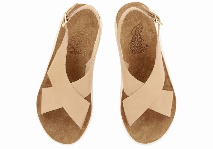 Beige Ancient Greek Sandals Maria Comfort Women Platform Sandals | YLO4951BU