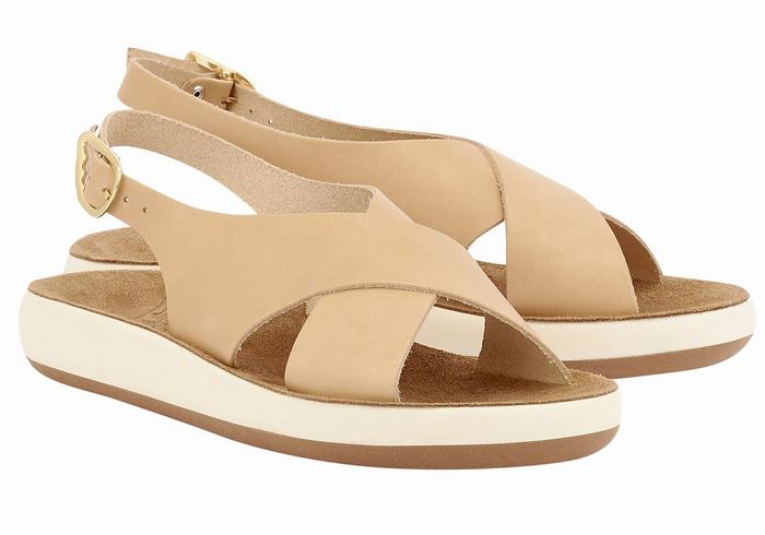 Beige Ancient Greek Sandals Maria Comfort Women Platform Sandals | YLO4951BU