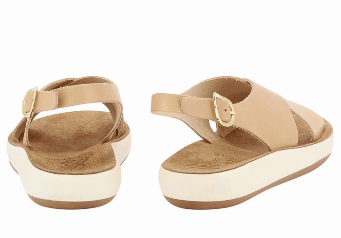 Beige Ancient Greek Sandals Maria Comfort Women Platform Sandals | YLO4951BU