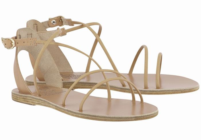 Beige Ancient Greek Sandals Meloivia Women Ankle Strap Sandals | GKI6867DU