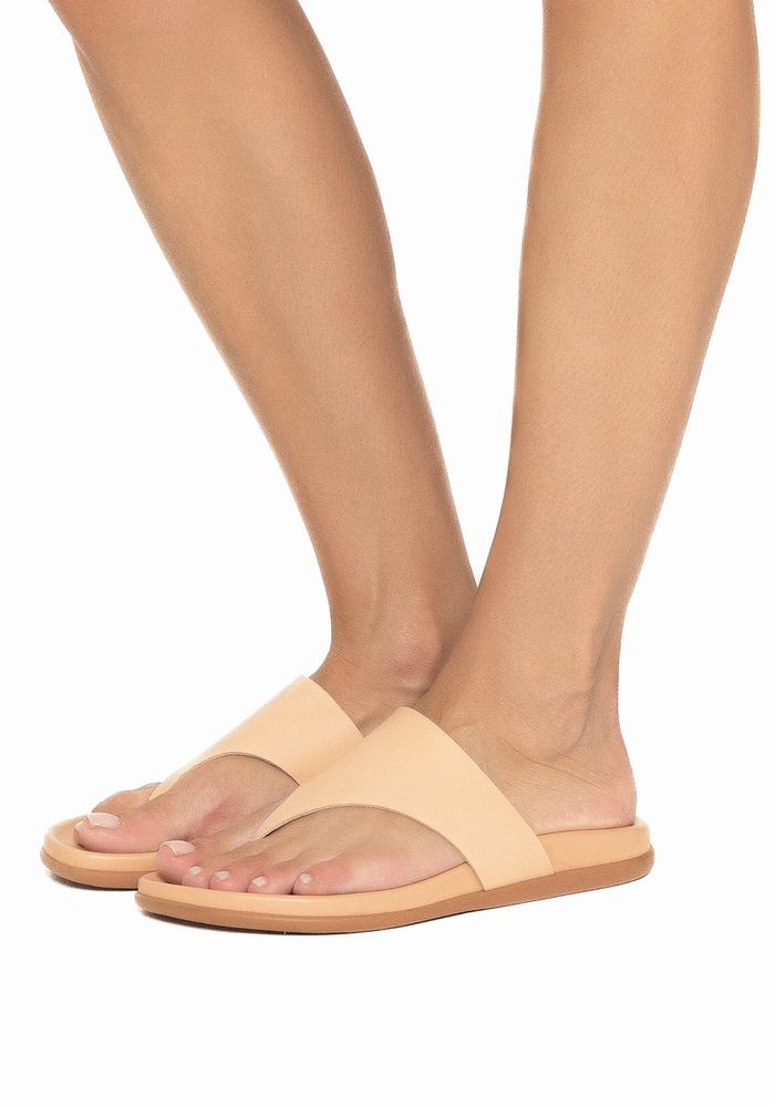 Beige Ancient Greek Sandals Mera Footbed Women Flip Flops | GKL227FI