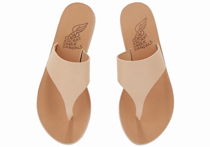 Beige Ancient Greek Sandals Mera Leather Women Flip Flops | VQC2254WV