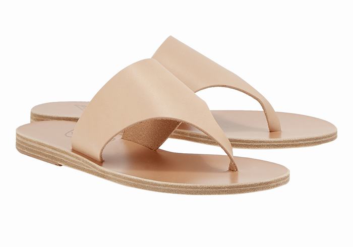 Beige Ancient Greek Sandals Mera Leather Women Flip Flops | VQC2254WV