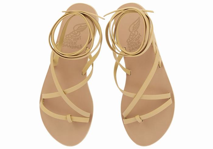 Beige Ancient Greek Sandals Morfi Leather Women Gladiator Sandals | QKR2854BV