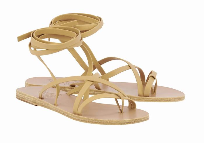 Beige Ancient Greek Sandals Morfi Leather Women Gladiator Sandals | QKR2854BV