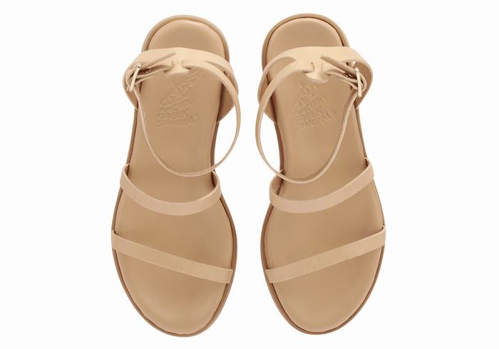 Beige Ancient Greek Sandals Nissida Leather Women Platform Sandals | QYM3054VN