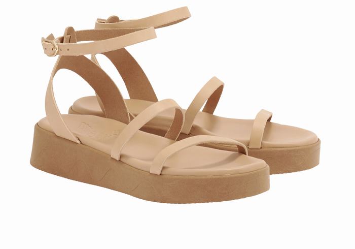 Beige Ancient Greek Sandals Nissida Leather Women Platform Sandals | QYM3054VN