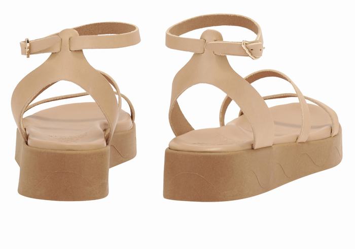 Beige Ancient Greek Sandals Nissida Leather Women Platform Sandals | QYM3054VN