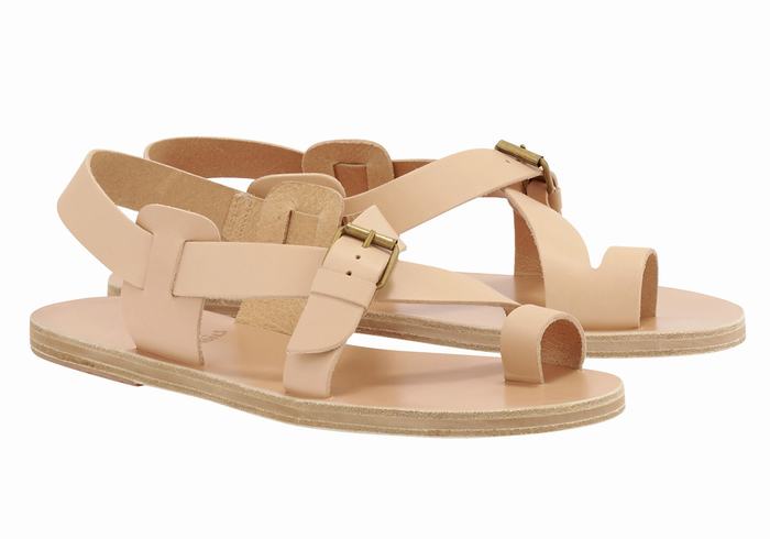 Beige Ancient Greek Sandals Paris Leather Men Toe-Post Sandals | FZB9022YY