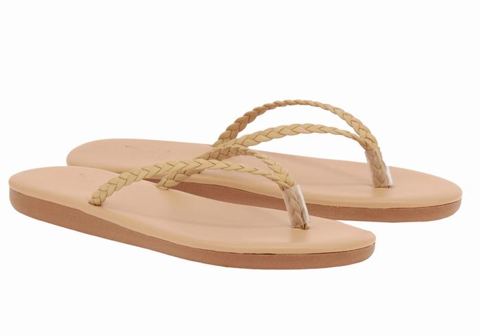 Beige Ancient Greek Sandals Plage Flip Flop Women Braided Sandals | NAE6425JB