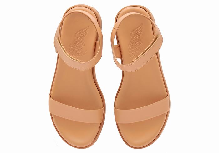 Beige Ancient Greek Sandals Salamina Leather Women Platform Sandals | HQC9378BK