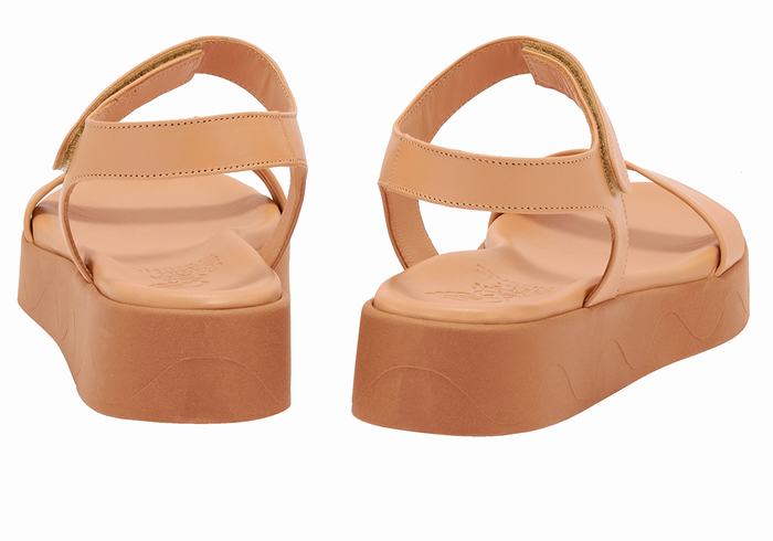 Beige Ancient Greek Sandals Salamina Leather Women Platform Sandals | HQC9378BK