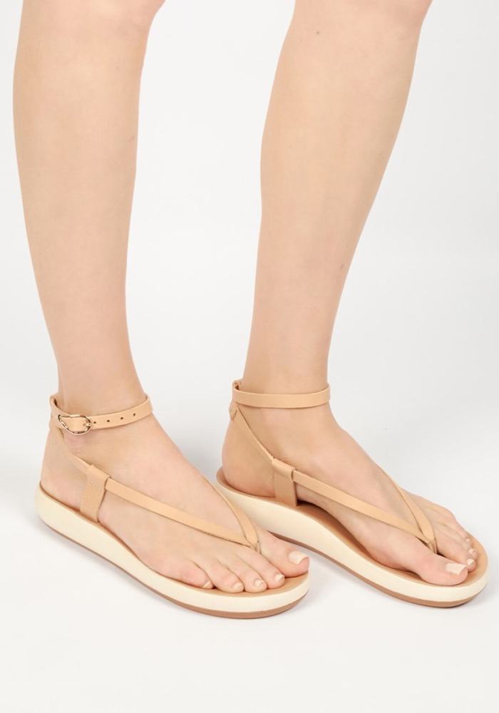 Beige Ancient Greek Sandals Salomi Comfort Women Ankle Strap Sandals | PEK3229SF