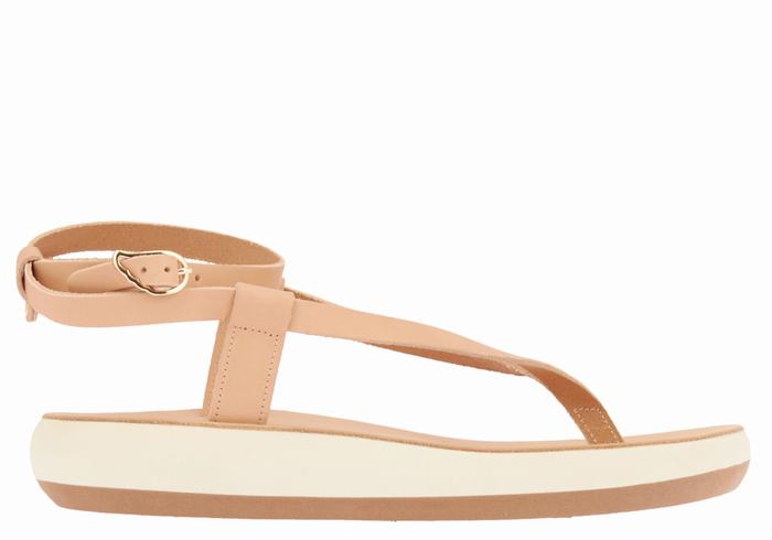 Beige Ancient Greek Sandals Salomi Comfort Women Ankle Strap Sandals | PEK3229SF