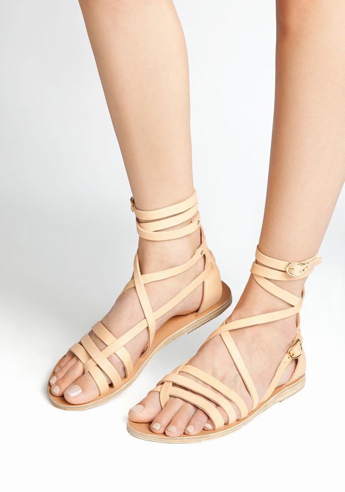 Beige Ancient Greek Sandals Satira Leather Women Gladiator Sandals | VOF2572PW