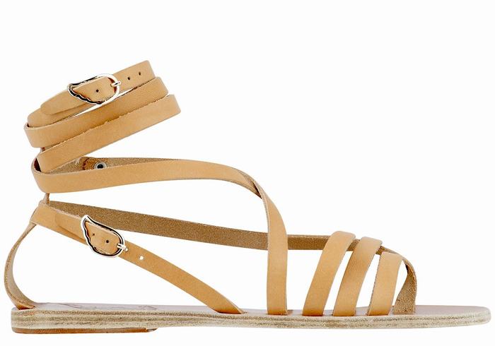 Beige Ancient Greek Sandals Satira Leather Women Gladiator Sandals | VOF2572PW