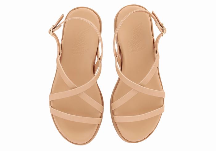 Beige Ancient Greek Sandals Silia Leather Women Platform Sandals | SVC9242JE