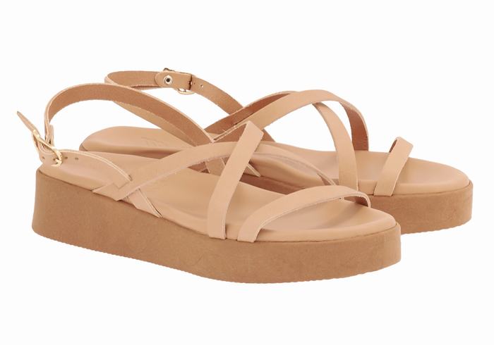 Beige Ancient Greek Sandals Silia Leather Women Platform Sandals | SVC9242JE