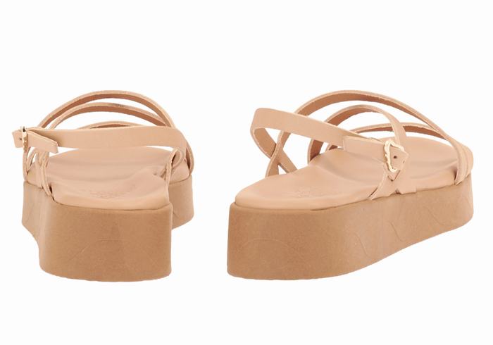 Beige Ancient Greek Sandals Silia Leather Women Platform Sandals | SVC9242JE