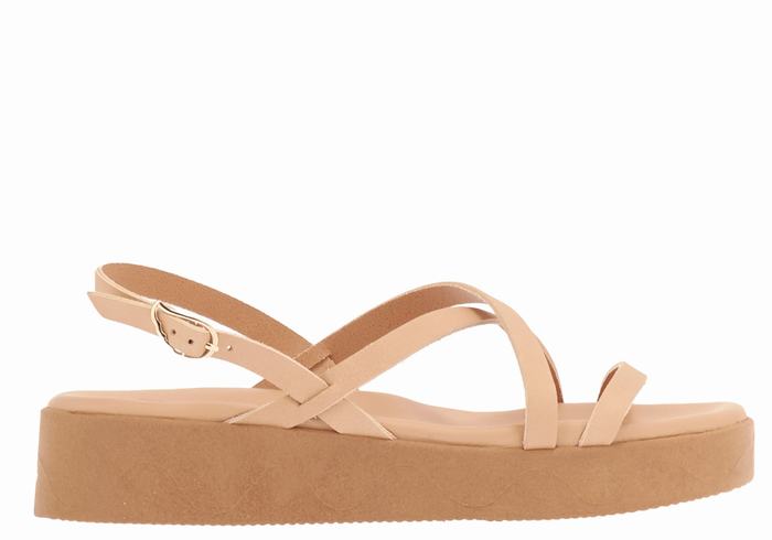 Beige Ancient Greek Sandals Silia Leather Women Platform Sandals | SVC9242JE