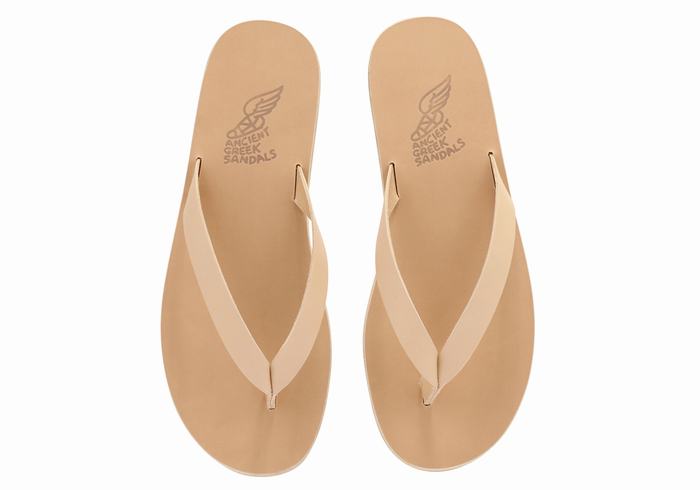 Beige Ancient Greek Sandals Solon Leather Men Flip Flops | PZQ4648DL