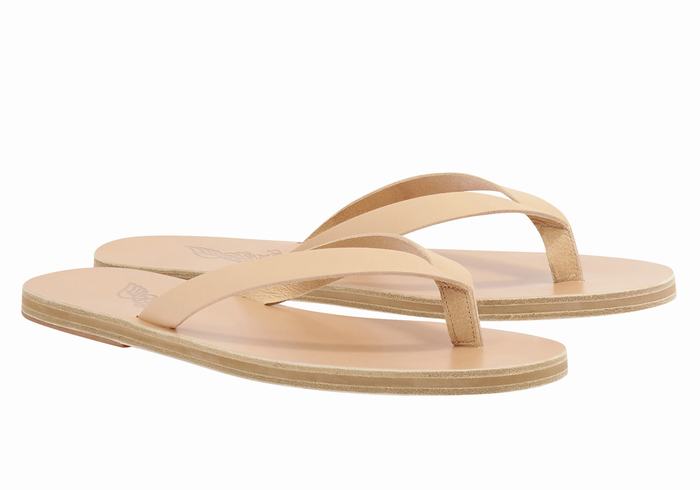 Beige Ancient Greek Sandals Solon Leather Men Flip Flops | PZQ4648DL