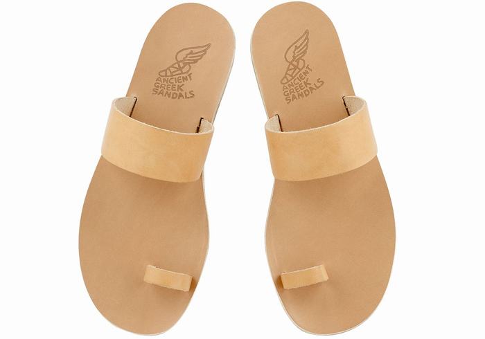 Beige Ancient Greek Sandals Thalos Leather Men Toe-Post Sandals | PZE8519JL