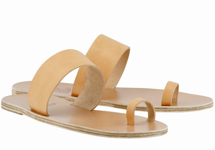 Beige Ancient Greek Sandals Thalos Leather Men Toe-Post Sandals | PZE8519JL