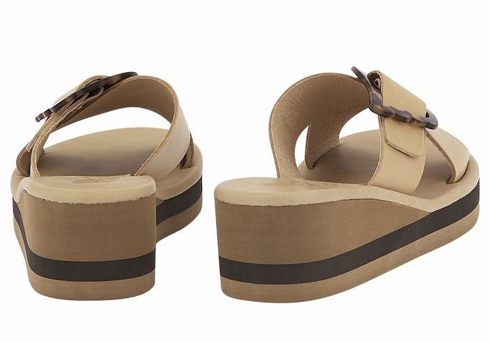 Beige Black Ancient Greek Sandals Thais Rainbow Women Wedge Sandals | BNY3328TT